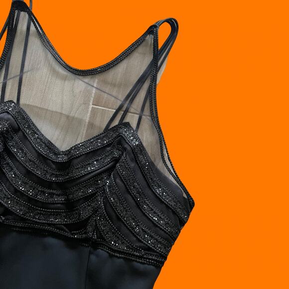 90's vintage black mesh high neck glittery formal mini dress Size 7 - Picture 2 of 6